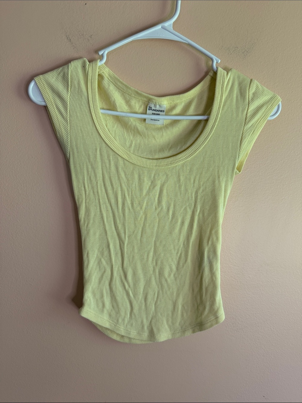 No Boundaries Pale Yellow Ribbed Scoop Neck Crop Top